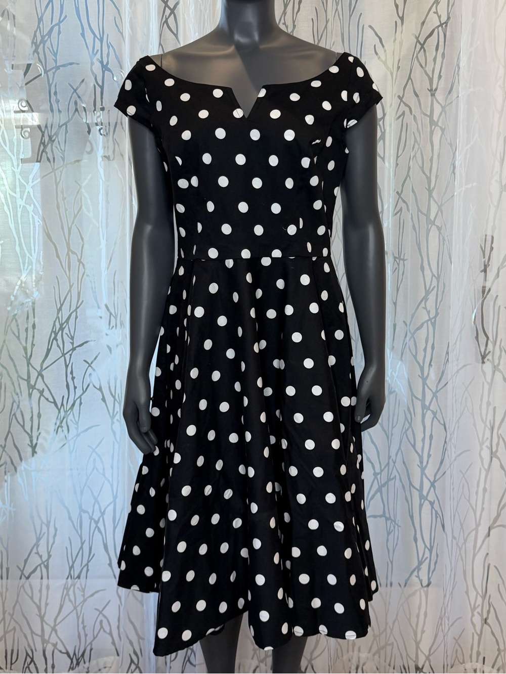 Hell Bunny Vixen Black White Polka Dot 50s Rockabilly Swing Dress Size XL Cotton